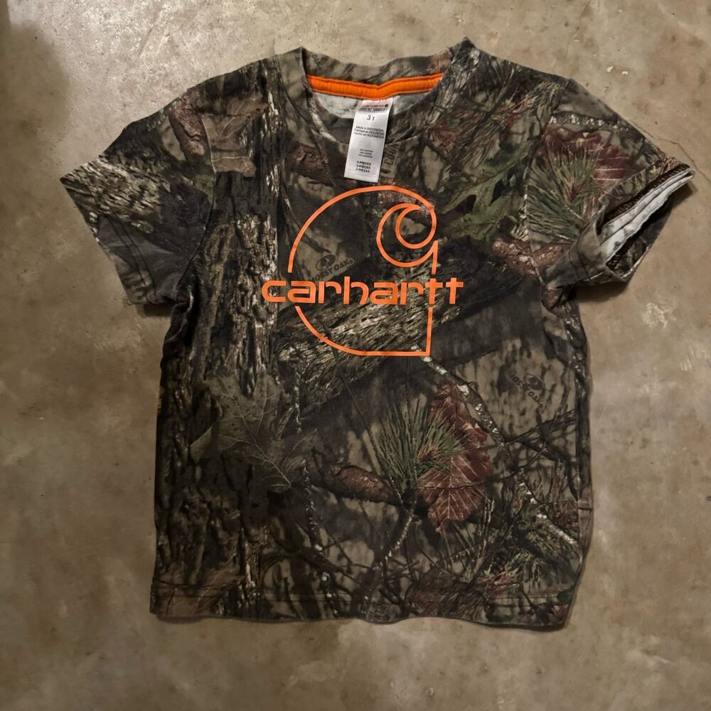 Carhartt Realtree Camo Shirt 3T Kids Big Logo Hunting Tee Top
